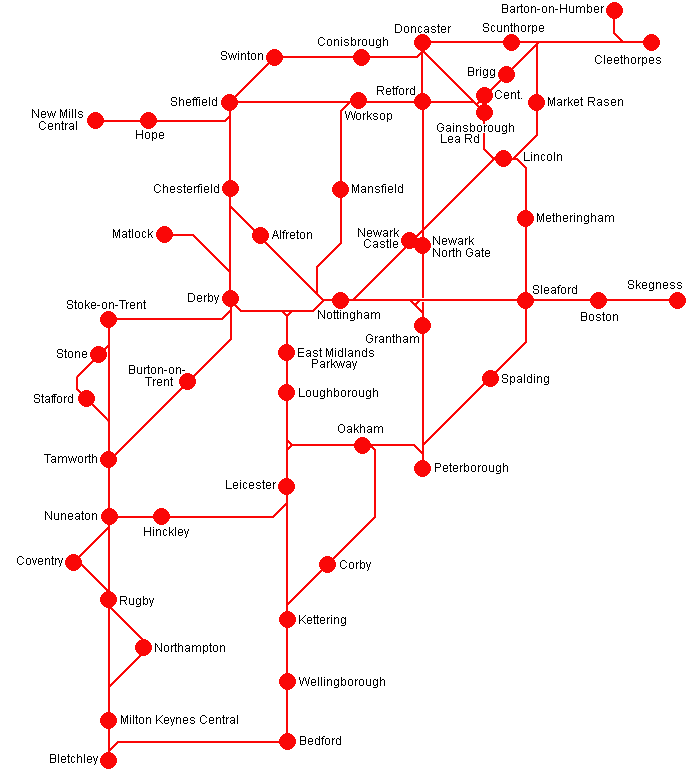 East Midlands Rover route map